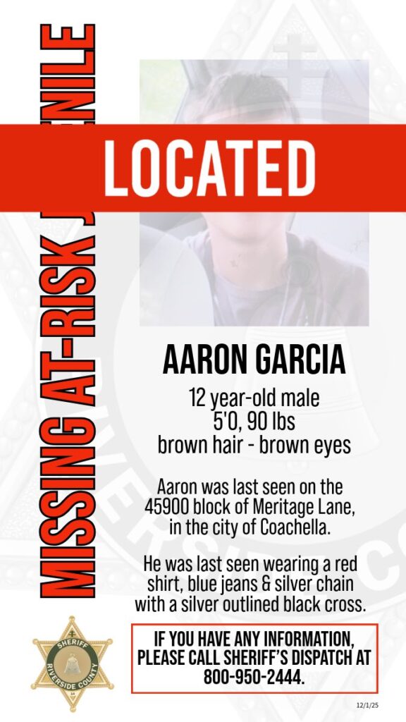 Niño Desaparecido en Coachella, Aaron García, Regresa a Casa Sano